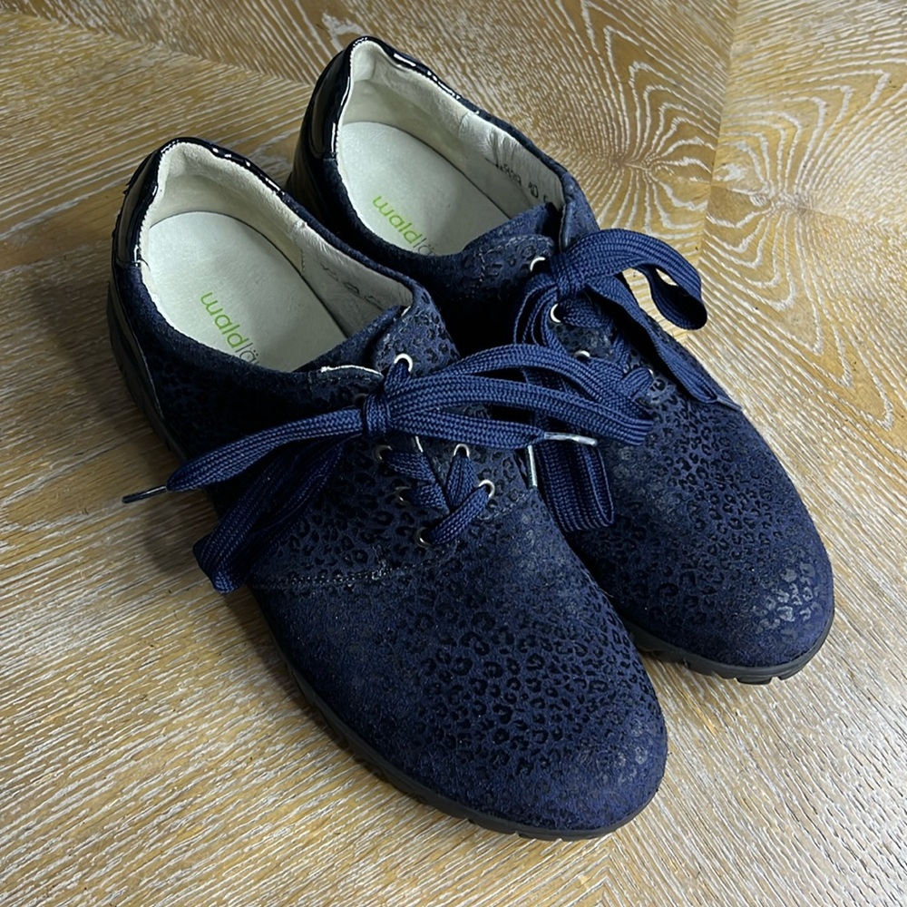 WALDLÄUFER Navy Animal Print Leather Sneaker 7.5